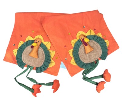 Pier 1 Table Runner 3D Turkey Orange Lined Thanksgiving Fall Rhinestone 13 X 72”-image