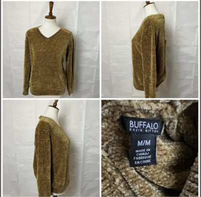 Buffalo David Bitton Women’s Yellow Long Sleeve Knit Sweater Cut Out Back Size M-image