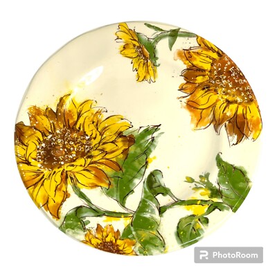 Pier 1 Imports Sunflower blooms Dessert Luncheon Salad Plate Farmhouse Country-image