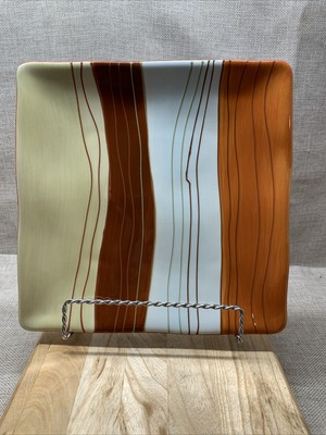 Pier I CANYON STRIPE Hand-Painted Earthenware Square Salad Plate Discontinued-image