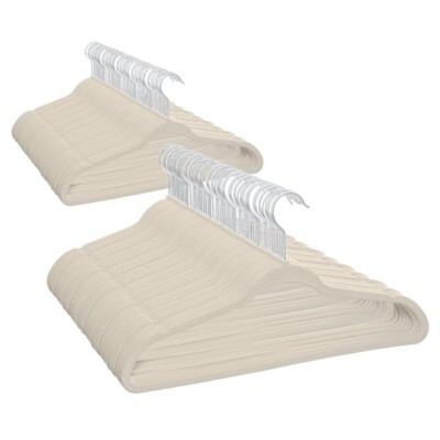 Better Homes & Gardens Non-Slip Velvet Adult Clothes Hangers, 100 Pack, Beige-image
