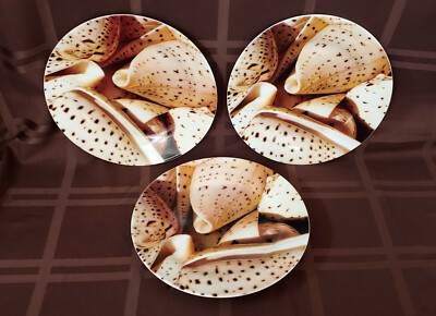 Pier 1 Seashell Brown/Creme/Tan  Porcelain Salad/Dessert Plates (Set of 3)-image