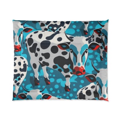 King Size Comforter Cowprint Cow Art Southern Farm Home Decor Western Fun Cute-image