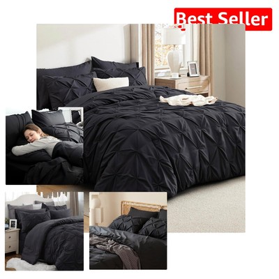Cozy Full Size Black Comforter Set - Pintuck 7-Piece Bedding Set for All Seasons-image