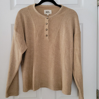 Madewell MWL Womens M Sweater Beige Cozybrushed Henley Pullover Brushed Fleece-image