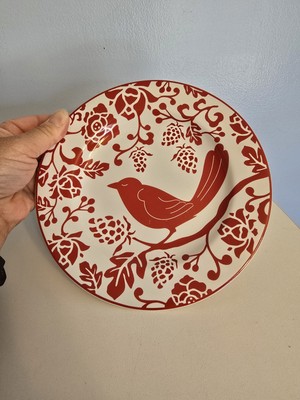  Pier 1 Red Bird Floral Stonware Plate Salad Appetizer 8 1/4