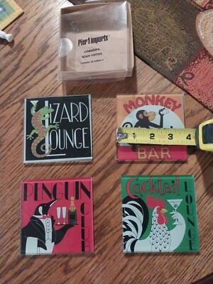 Pier 1 Imports Coasters Sous-verres Glass Set of 4 LOUNGE Collection Barware NEW-image