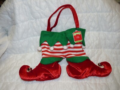 New Christmas Jester Design Velvet Gift Bag With Tag & Jingle Bells From Pier 1 -image