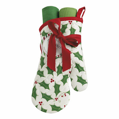DII Design Imports Holly & Berry  Holiday Potholder & Dishtowel Gift Set  ~~NEW~-image