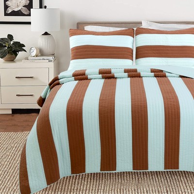Cozy Line Joslyn Stripe Reversible Cotton Quilt Bedding Set Mint Green, Brick Re-image