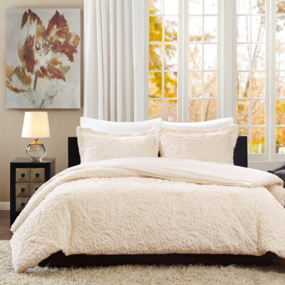 NEW! ~ COZY ULTRA SOFT COZY PLUSH IVORY WHITE FAUX FUR LUXURIOUS COMFORTER SET -image