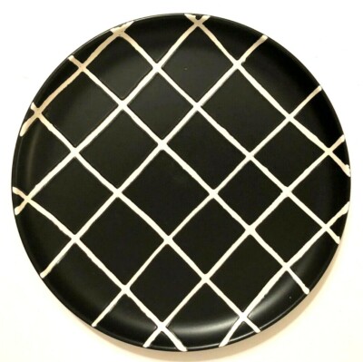 PIER 1 Stoneware Black White Plaid Ceramic 7 3/4
