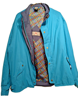 Vintage Thomas E. WILSON Mens M Aqua Blue/Teal Golf Jacket Softshell Plaid Lined-image