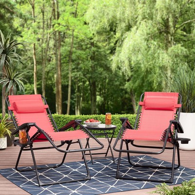 Mainstays Outdoor Zero Gravity Chair Lounger 2 Pack Red Foldable Storage Travel-image