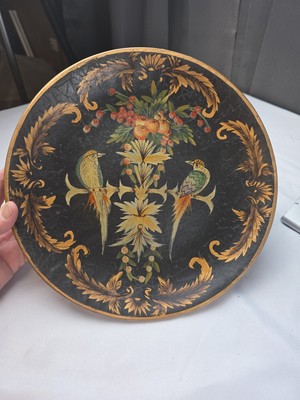 Decorative Plate With Birds & Fruit Design Multi Color Black & Gold 10