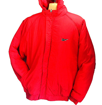Reebok Reversible Jacket RARE Vintage Hooded Ski Puffer XL Wisconsin Winter Red-image