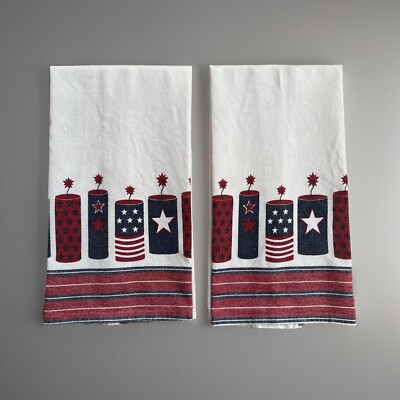 PAIR OF 2 DII DESIGN IMPORTS 4TH OF JULY DISH TOWELS USA PATRIOTIC AMERICA 1776-image