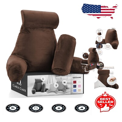 Cozy Adjustable Reading Pillow with Washable Cover & Storage Pockets - Brown-image