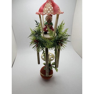 Vintage Mrs Claus Plastic Wind Chime Merry Christmas Holly Hanging Decor Retro-image