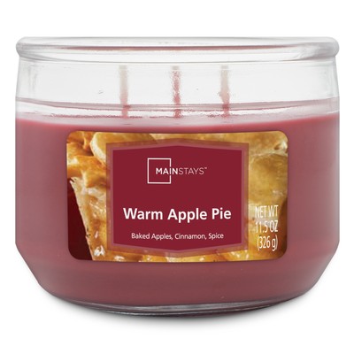 Mainstays Warm Apple Pie Scented 3-Wick Glass Jar Candle, 11.5 oz-image