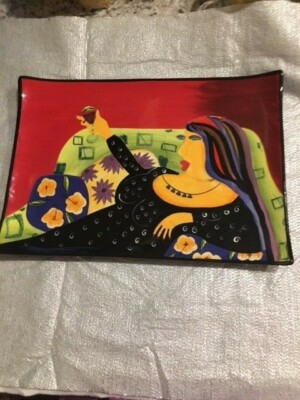 Mary Naylor Designs Large Platter Wall Art Lady With Wine Import Hand Painted -image