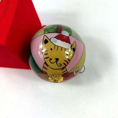 Bealls Import, Inc. Ornament Hand Painted Glass Dog Cat Design with Box Vintage-image