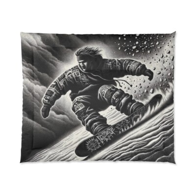 King Size Comforter Cabin Decor Retro Style Snowboarding Steez Mountain Snow-image