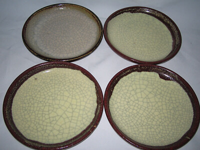 set of 4 Pier 1 Crackle Collection Salad bread butter dessert pie plate 7 1/4