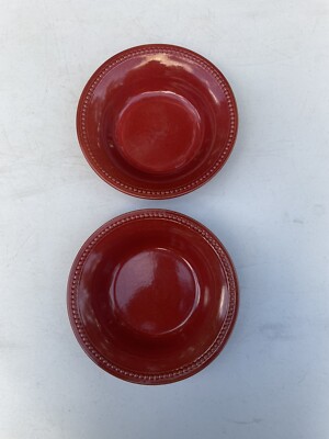 (2) PIER 1 'Spice Route' 8” Soup/Cereal Bowl: Beaded Rim; Paprika Red-image