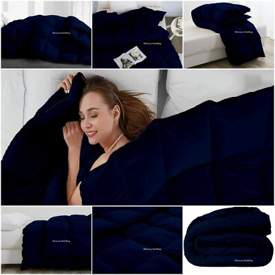 Fancy Premium Soft Solid Navy Blue Comforter Down Alternative Olympic Queen-image