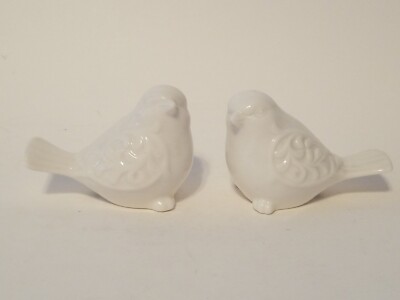 Pier 1 White Scroll Design Birds Salt and Pepper Shakers Set Ceramic Pier One-image