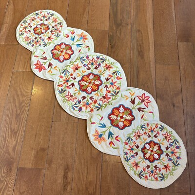 Pier 1 One Import Embroidered Flowers Table Runner Centerpiece 40.5”x 13”-image