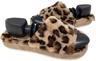 Skechers Women's Cozy Wild Night Slip On Fuzzy Sandals Leopard Print Size:7 120V-image