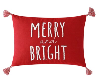 MERRY & Bright Red Festive Christmas Decor Oblong Throw Pillow  - New-image