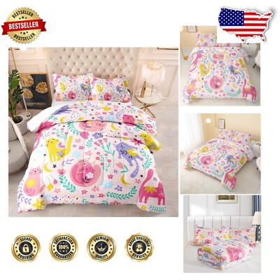 Warm Floral Cat Comforter Full Set with Pillowcases - Soft All-Season Ease-image