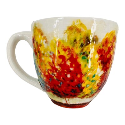 Pier 1 Imports Oversized Mug Cup Ironstone Impressionist Trees Textured 16 oz-image