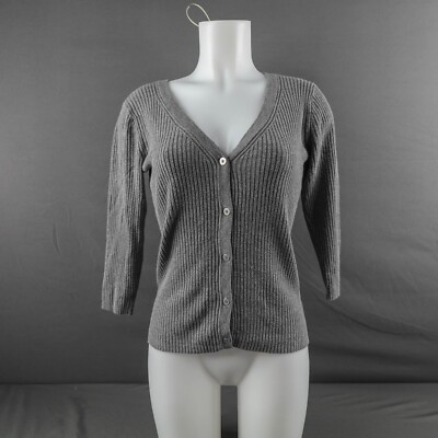 New York & Co Womens Cardigan Sweater Small Gray Rib Cozy Comfort Office Minimal-image