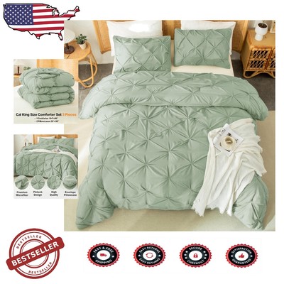Handmade California King Comforter Set - Cozy Sage Green Microfiber Bedding-image