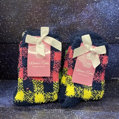 2 X Snuggle Feet Womens Multicolor Soft Cozy & Warm Fuzzy Socks - Size 5/9-image