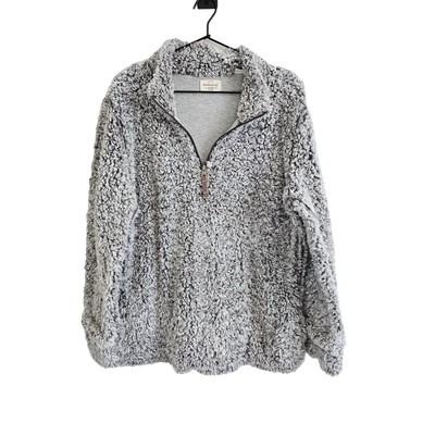 Weatherproof Womens Sz XL Pullover 1/4 Zip Fuzzy Sherpa Jacket Soft Gray-image
