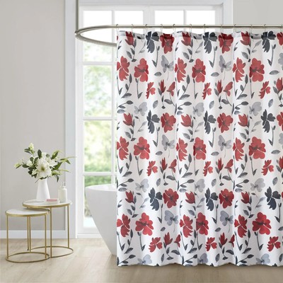 Mainstays Black Red and Grey Floral Shower Curtain, 72