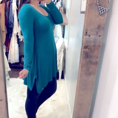 Soft Surroundings small teal assymetrical cozy top-image