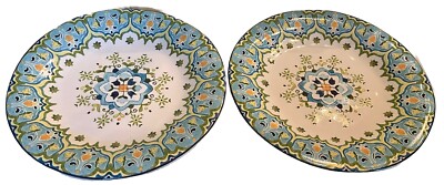 Set of 2 Pier 1 imports CELESTE 9.25”  Plates Blue Green Floral Scrolls-image
