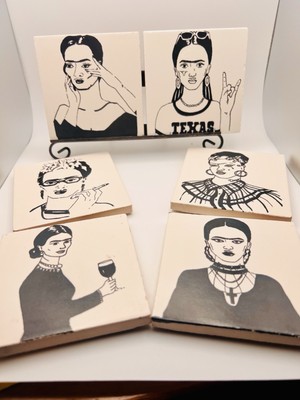 Texas artisan black-and-white set of coasters from Clay imports Unique, Designer-image