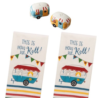 4 Piece Camper Kitchen Decor Set, Towels and Salt Pepper Shakers-image