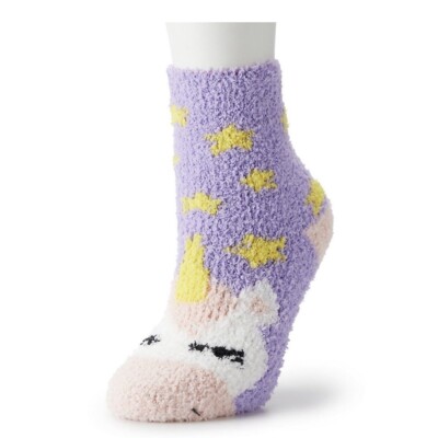 Womens Crew Sock Cozy Unicorn Lavender with Stars 1 Pair-image