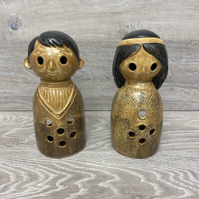 Vintage Price Import Boy and Girl Tealight Candle Holders Votive Japan 9.5