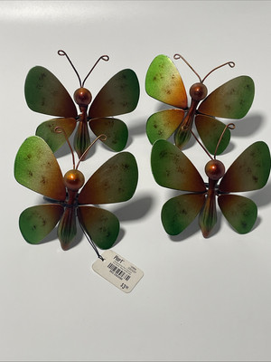 Set of 4 BUTTERFLY Napkin Rings Pier 1 Imports Hand Painted Metal 4x4-image