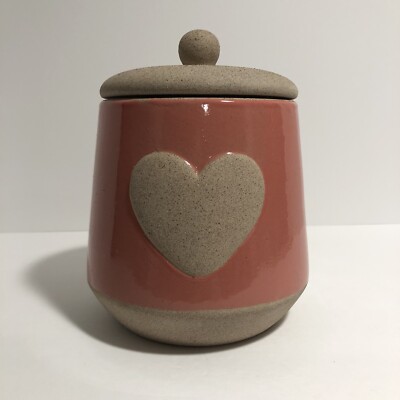 Pier 1 Imports Textured Stoneware Heart Design Storage Canister Cookie Candy Jar-image