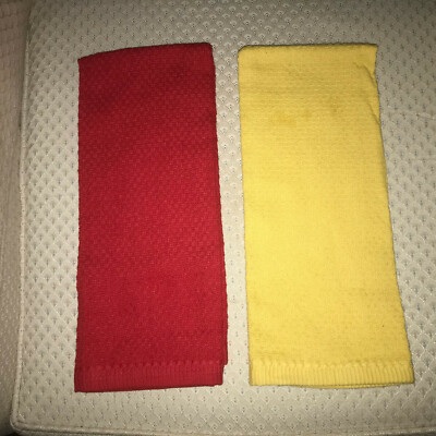 Mainstays 100% Cotton Kitchen Towels- 1 Red, 1 Yellow *NEW in Opened Packaging*-image